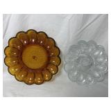Amber Indiana Glass Deviled Egg Plate 11'