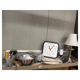 Contents of Shelf , lamp, Stainless Steel Pan
