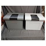 2 plastic file boxes, both 13' x 11' x 11'