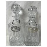(2) Heavy Cut-Crystal Square Liquor Decanters