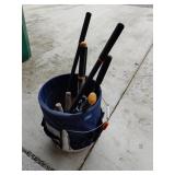 Bucket of gardening tools, loppers,