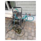 Ornate Metal Hose Reel with Hose and Splitter