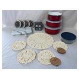 Crotched Doily & Coasters .Marble Cheese Cutter 