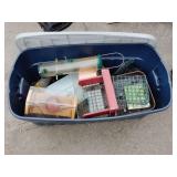 Large tote of assorted bird feeders