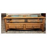 Glass Top Wooden Coffee Table with Drawers