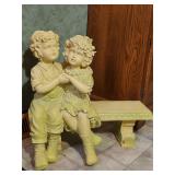 Resin Boy & Girl Statue on Heavy Matching Bench