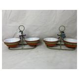 (2) Terracotta Dip Bowls with Metal Grape Vine