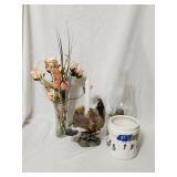 (4) Pc Home Decor Lot Including Oil Lamp