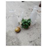 snowmen decor, faux plant in planter,