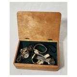 Wood Box w/Vintage Watches Including Seiko