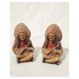 (2) PC Vintage Resin Chief Figurines 3.5'H