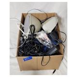 Box of Cables, Speakers, Port Switch, & Misc