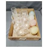 Glasses, mugs, glass egg shaped candle holders