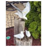 3- Concrete Bird Yard Ornaments 7',8',14'tall