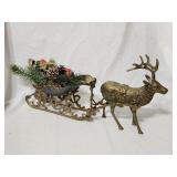 VintageBrass Reindeer/Sleigh Centerpiece 22'L×10'H