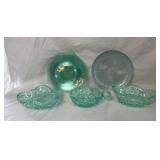 Aqua Pressed Glass Candy Dish 5',