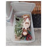 Tote with lid and assorted Christmas decorations
