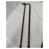 2- Ornate Canes, Wood Duck, Metal Handle Cane
