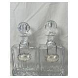 (2) Heavy Cut-Crystal Square Liquor Decanter with