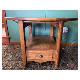 Glass Top Drop Leaf Wood End Table w/Drawer