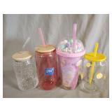 2- Glass cups, 2- Plastic tumblers