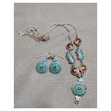 Earrings and matching necklace, silver tone