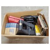 Jig saw, staple gun, blocks, flood light, tools