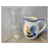 Clear vase 10', ceramic pitcher-chipped 7'
