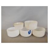 4- Fire King bowls, 1- Glasbake bowl