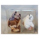 3- Beanie Babies, 2- Plastic Cases