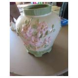 Floral Embossed Ceramic Vase With Pink and Green G