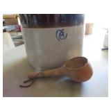 Stoneware Crock with Blue Number 6 Decoration and