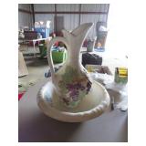 Ceramic Water Pitcher and Bowl Set with Grape and