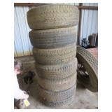 Six Used Tires with Steel Rims, Various Brands