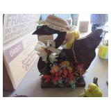 Decorative Lot Featuring Wooden Duck, Wicker Baske