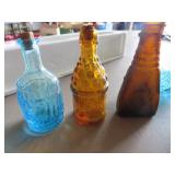 Five Miniature Colored Glass Bottles with Cork Top