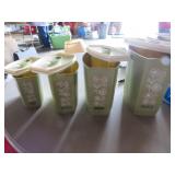 4 Green Plastic Kitchen Storage Canisters with Whi