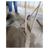 Vintage Hand-Pushed Plow with Wooden and Metal Con