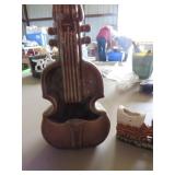 Two Ceramic Planters: Violin and Covered Wagon
