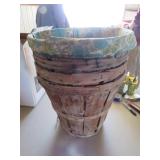 Wooden Worn Basket with Fabric Liner and Damaged S