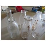 Six Vintage Glass Milk Bottles