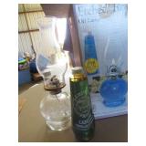 Etched Rose Glass Oil Lamp with Original Box and B