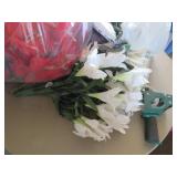 Artificial Flowers Including Red and White Blooms