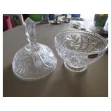 Poland Lead Crystal Covered Bowl Set with Cut Patt