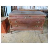 Ornate Wooden Three-Drawer Dresser with Carved Det
