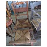 Two Wooden Ladder-Back Chairs with Woven Seats