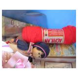 Lot Containing Dolls, Yarn, Craft Supplies, and Mi