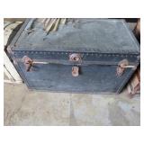 Black Leather-Covered Trunk with Riveted Edges and