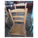 Two Wooden Ladder-Back Chairs with Woven Seats