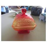 Pressed Glass Candy Dish with Lids in Amberina and